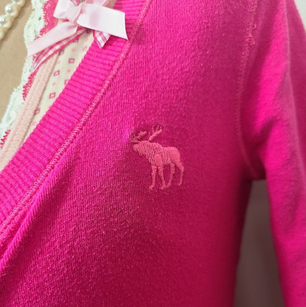 ♡ Y2K ♡ Abercrombie Hot Pink Button Down Babydoll Henley Top - Picture 8 of 11